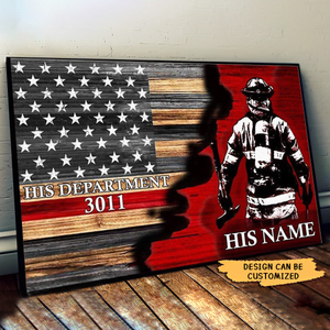 Half Thin Red Line Bunker Gear With Unit Number & Name, Personalized Firefighter Poster Print