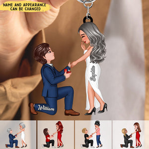 Proposal Memory Engagement Doll Couple Personalized Acrylic Keychain