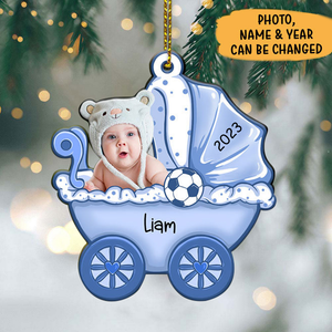 Baby's Carriage Ornament, Custom Photo Ornament, Christmas Shaped Ornament, Custom Gift for Baby