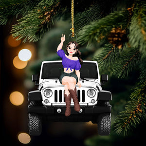 Girl Sitting On Off-road Car - Personalized  Acrylic Car Ornament, Gifts For Car Lovers