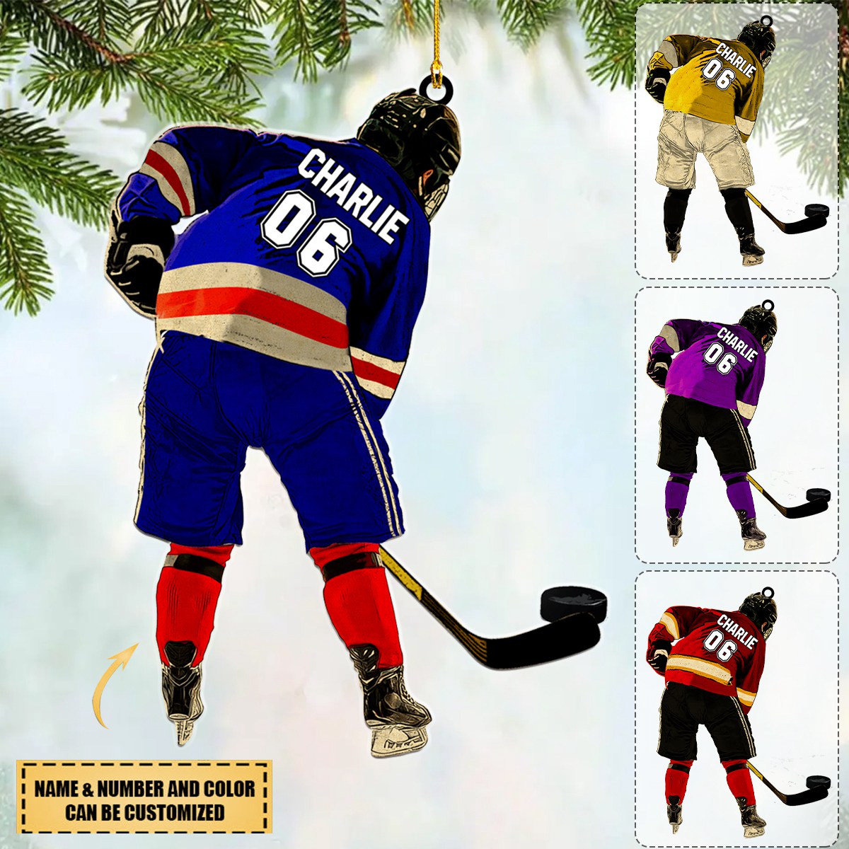 Personalized Ice Hockey Player Acrylic Christmas Ornament For Hockey Lovers