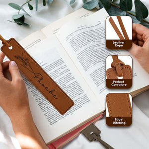 Personalized Leather Bookmark for Women - Custom Name Bookmark with Birth Month Flower for Book Lover Gift