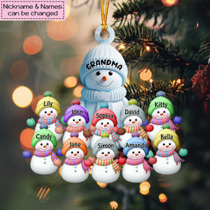 Christmas Snowman Grandma Mom With Grandkids Personalized Acrylic Ornament