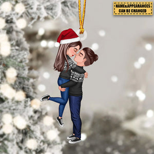 Winter Christmas Couple Kissing Hugging Personalized Acrylic Ornament