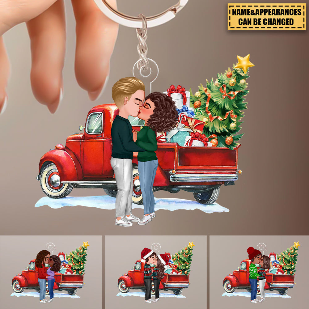 Christmas Truck Doll Couple Kissing Personalized Keychain