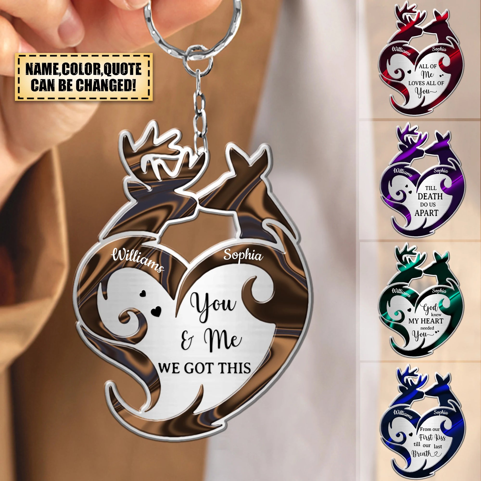 Deers For Couple Tribal Heart  Personalized Keychain