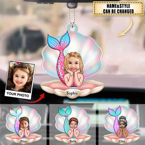 Personalized Cute Mermaid Girl Upload Photo Ornament