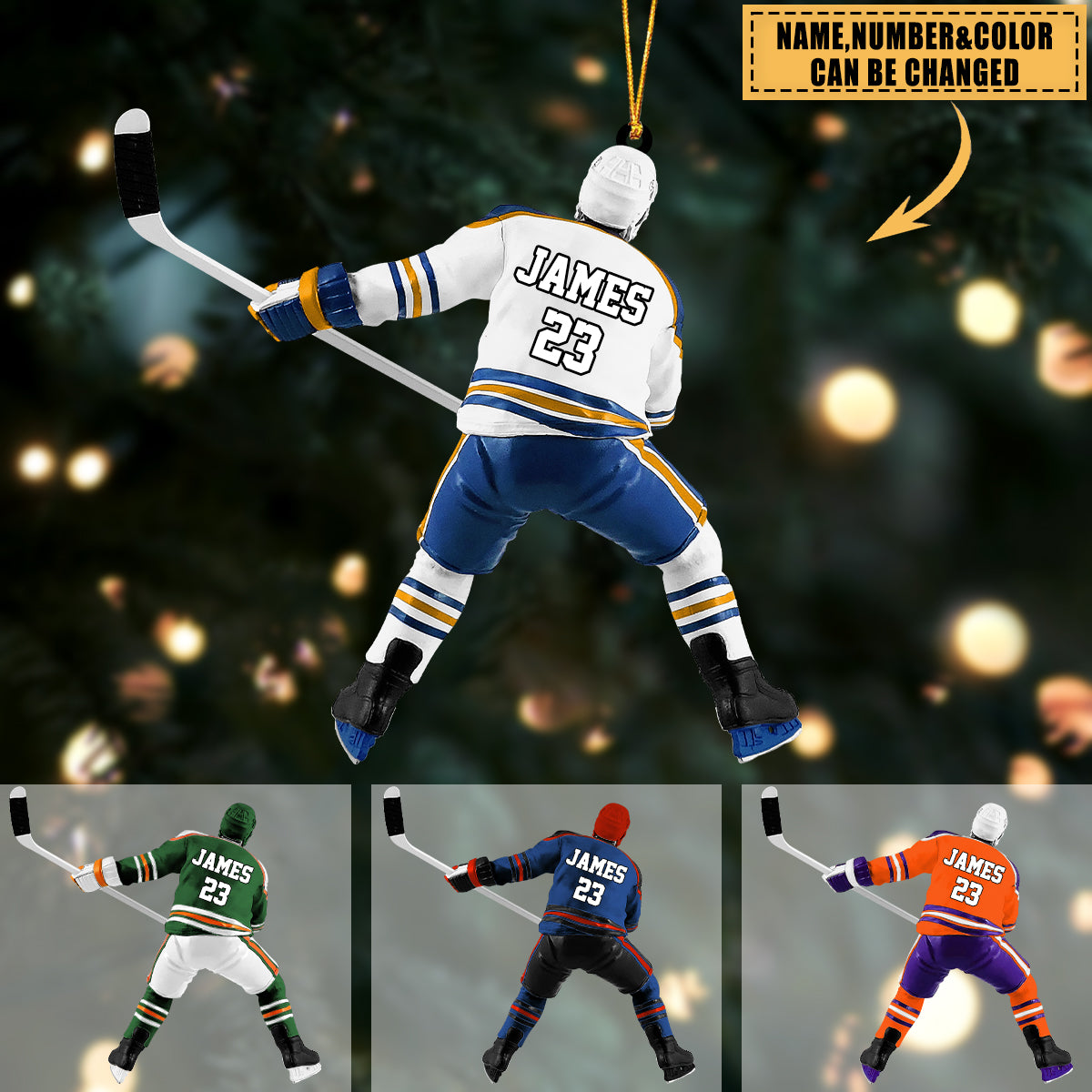 Ice Hockey Player - Personalized Christmas Ornament