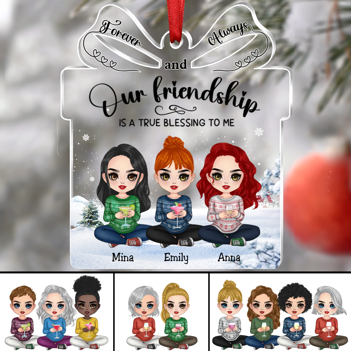 Besties - Our Friendship is a True Blessing to me - Personalized Transparent Ornament