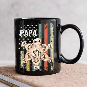 Retro Vintage American Flag Papa Daddy Kids Hands To Hands Personalized Mug