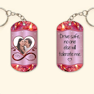 Custom Couple Photo Drive Safe Personalized 2 Sided Dog Tag Keychain