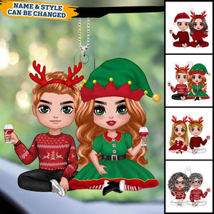 Doll Couple Sitting Christmas Gift For Him For Her Personalized Car Ornament