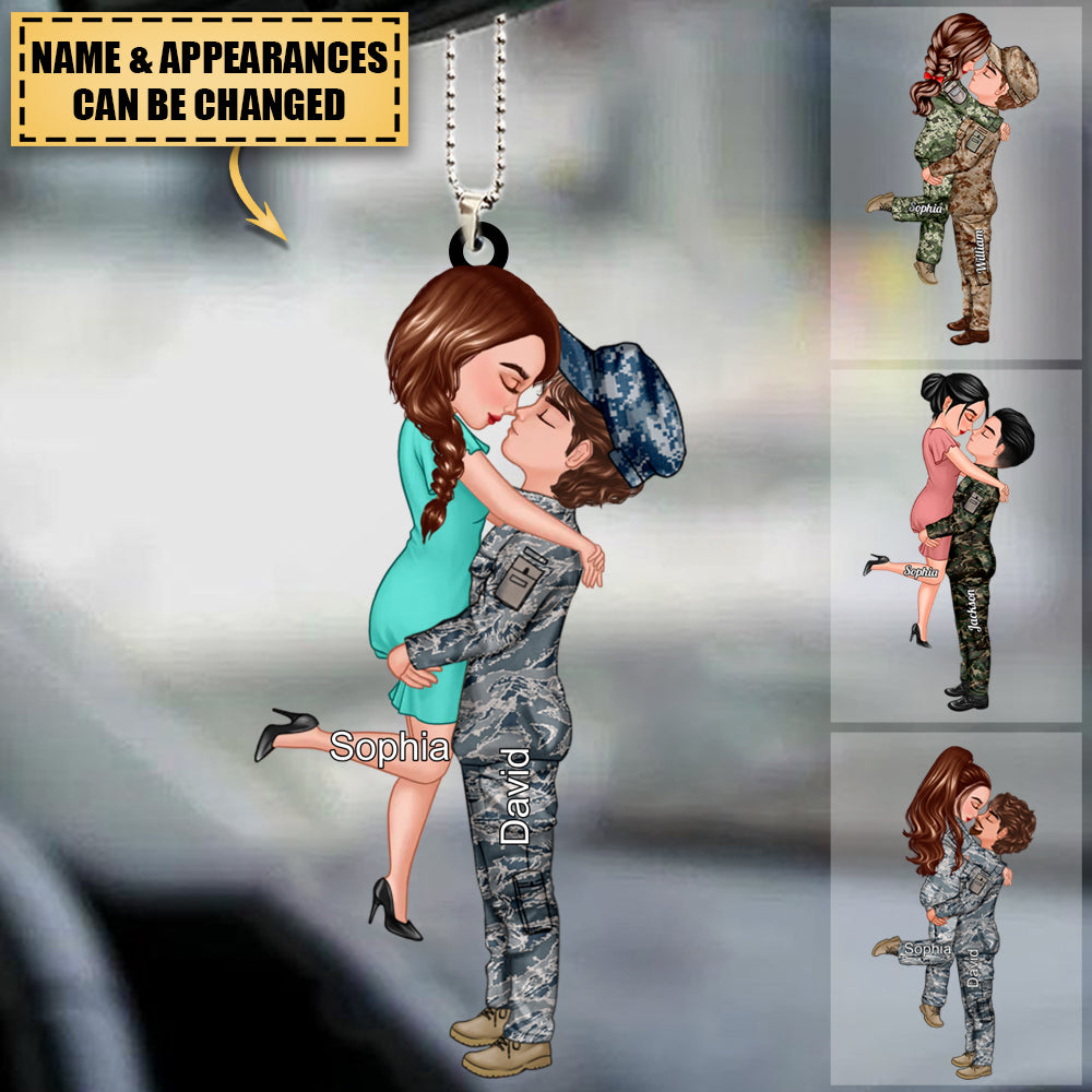 Personalized Car Ornament, Couple Portrait Army Gifts by Occupation