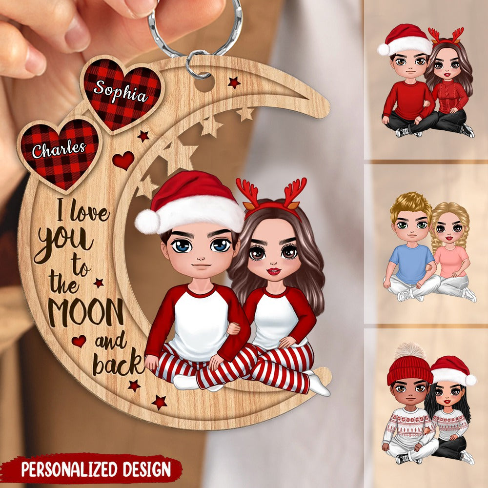 Doll Couple Sitting Hugging - Personalized Keychain