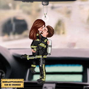 Personalized Car Ornament, Couple Portrait Firefighter Gifts by Occupation