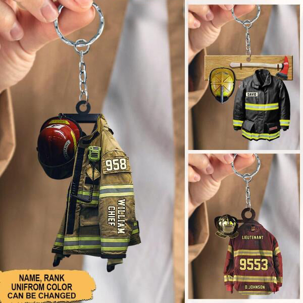 U.S Firefighter Uniform Name And Rank Personalized Cut Keychain Gift For Firefighter KCH-00030