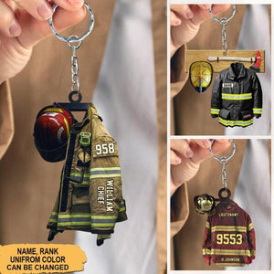 U.S Firefighter Uniform Name And Rank Personalized Cut Keychain Gift For Firefighter KCH-00030