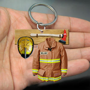 U.S Firefighter Uniform Name And Rank Personalized Cut Keychain Gift For Firefighter KCH-00030