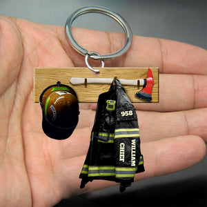 U.S Firefighter Uniform Name And Rank Personalized Cut Keychain Gift For Firefighter KCH-00030