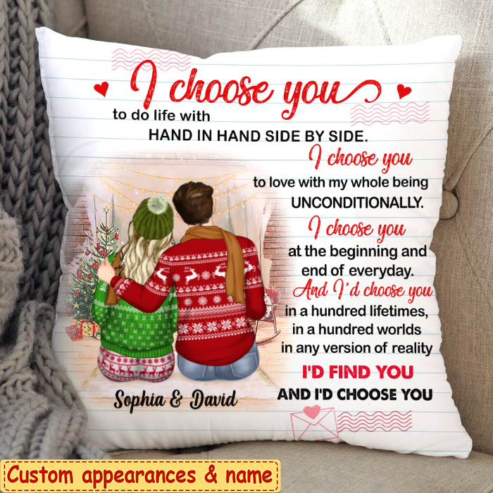 Personalized Family Couple I choose you to do life with Husband And Wife Christmas Gift For Couples Pillow