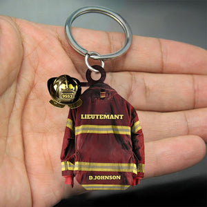 U.S Firefighter Uniform Name And Rank Personalized Cut Keychain Gift For Firefighter KCH-00030