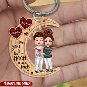 Doll Couple Standing Hugging Personalized Keychain