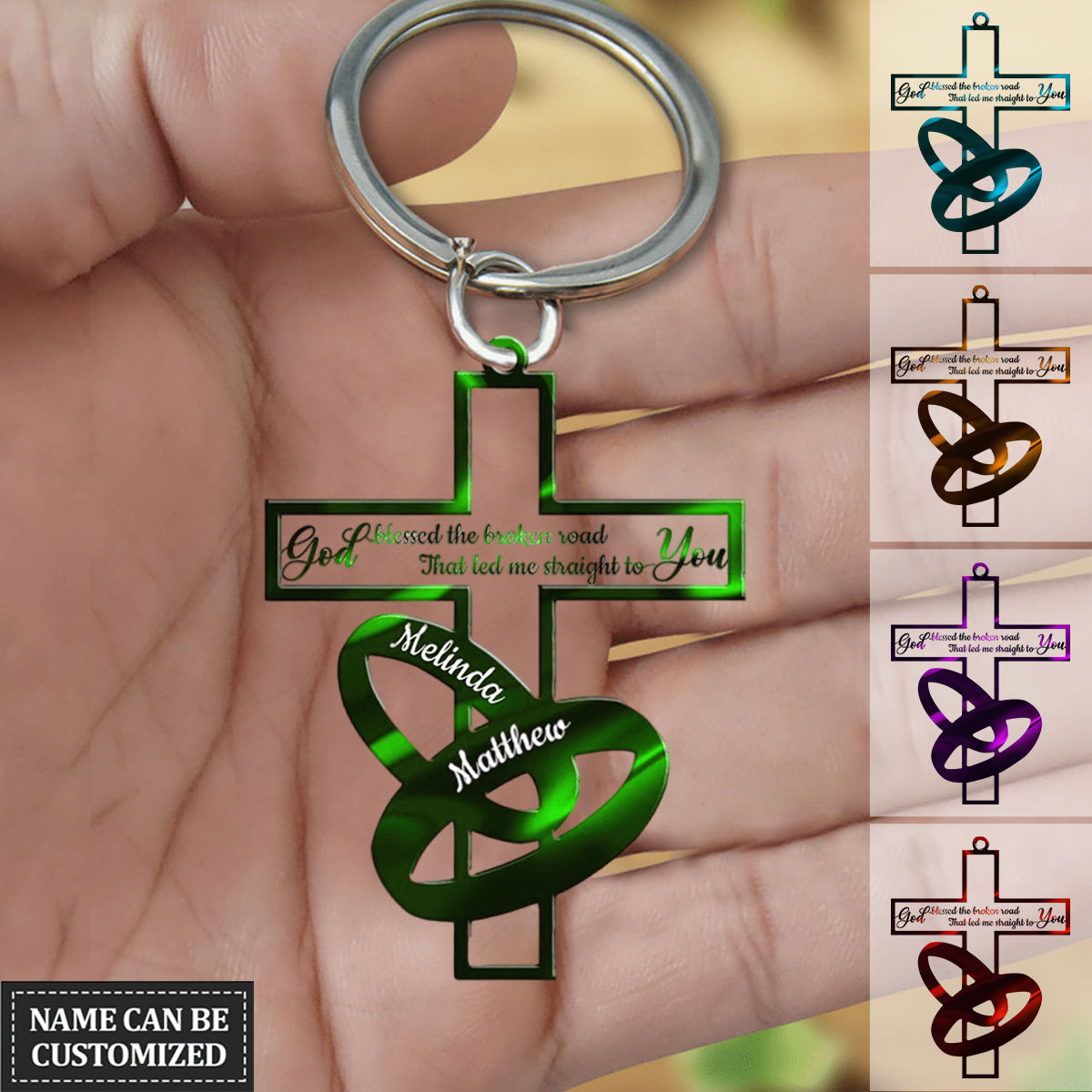 Personalized Cross Couple Ring Charm Acrylic Keychain