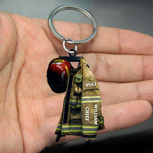 U.S Firefighter Uniform Name And Rank Personalized Cut Keychain Gift For Firefighter KCH-00030