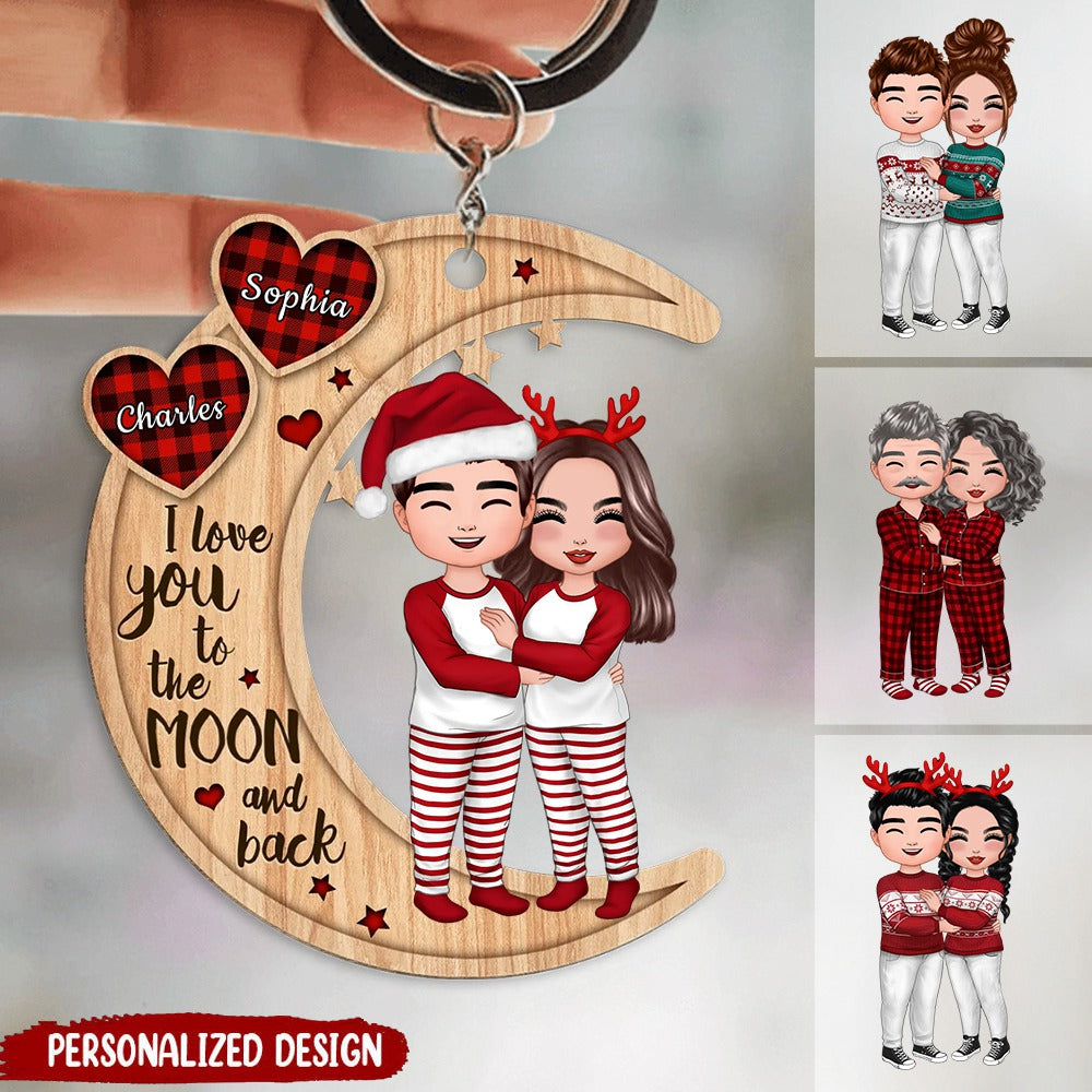 Doll Couple Standing Hugging Personalized Keychain