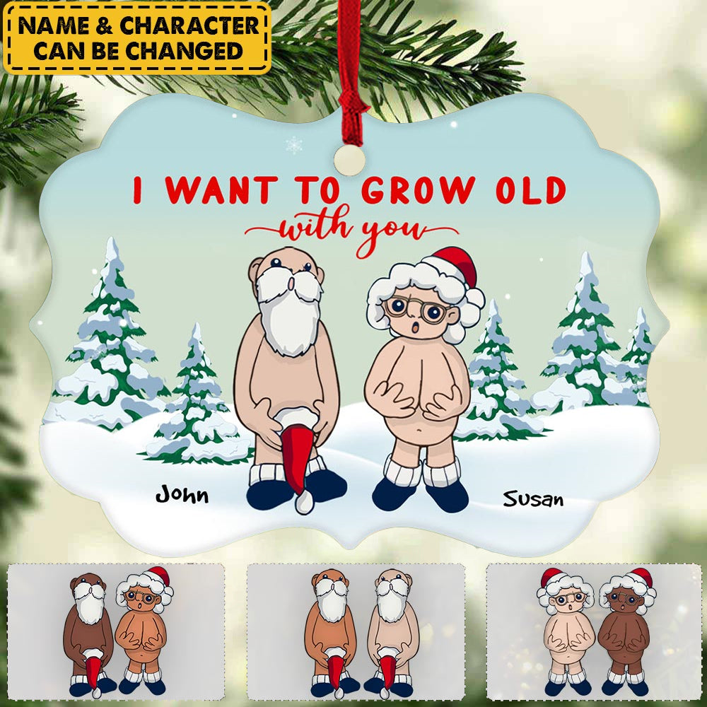 Personalized Ornament Gifts For Couple - Custom Ornaments Gift For Couple - Want To Grow Old With You Funny Santa Couple Ornament