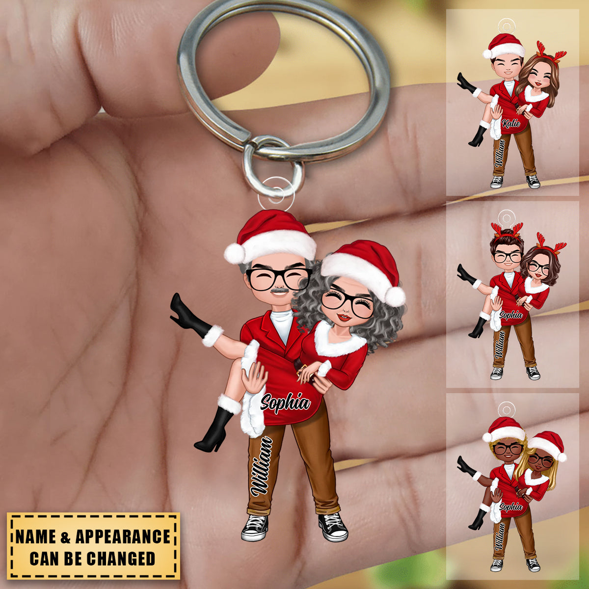 Doll Couple Man Holding Woman Christmas Gift For Him For Her Personalized Keychain