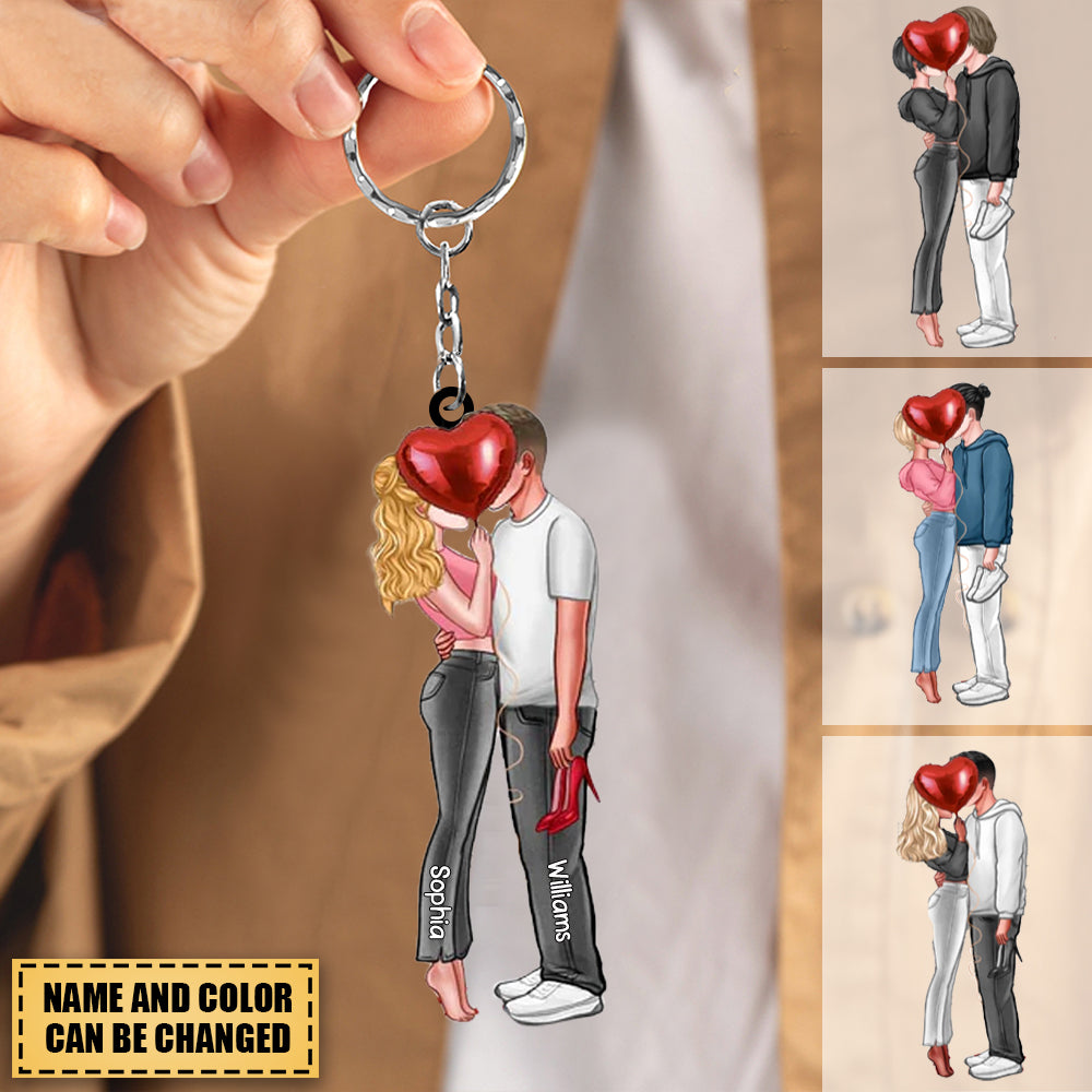 Couple Hugging Acrylic Keychain - Gift For Husband Wife, Anniversary