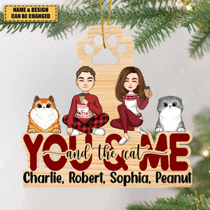 You & Me And The Cats - Personalized Custom Shaped Wooden Ornament