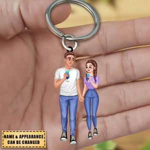 Cartoon Couple Hand In Hand - Personalized Keychain