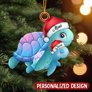 Christmas Turtle Grandma Kid Custom Name Personalized Ornament