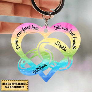 Colorful From Our First Kiss Till Our Last Breath Couple Rings Personalized Acrylic Keychain