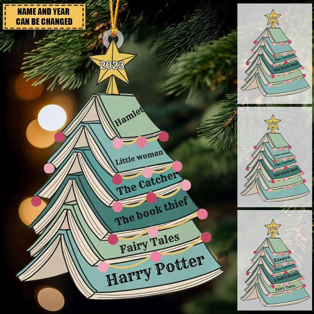 Christmas Book Tree Custom Reading List Acrylic Ornament