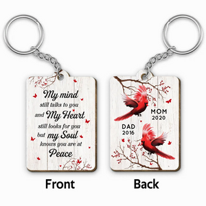 Cardinal My Mind Still Talks To You Personalized Wooden Keychain