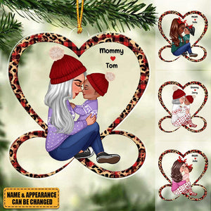 Grandma Mom Holding Kid Sitting On Heart Infinity Personalized Acrylic Ornament