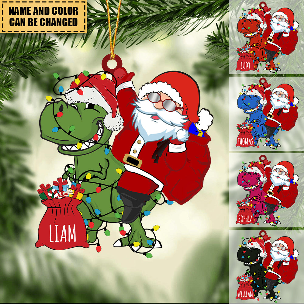 PERSONALIZED Santa Claus With Dinosaur Arcylic Name Christmas Ornament