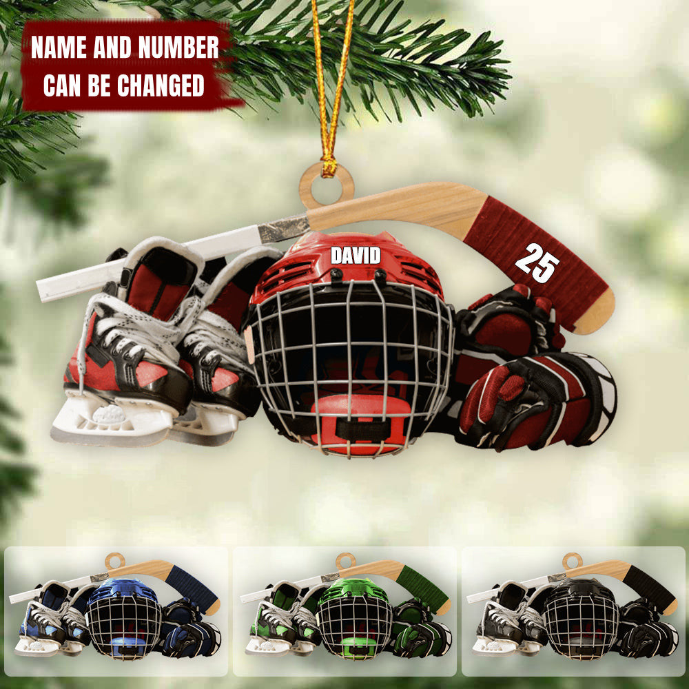 Hocket Skates Helmet And Stick Personalized Cut Ornament Christmas Gift For Hockey Lover