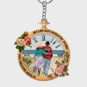 My Life Got Brighter When You Walked Into It-Gift For Couple-Personalized Keychain- Old Couple Vintage Watch Keychain