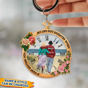 My Life Got Brighter When You Walked Into It-Gift For Couple-Personalized Keychain- Old Couple Vintage Watch Keychain