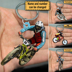 PERSONALIZED MOUNTAIN BIKING KEYCHAIN, CUSTOM NAME ACRYLIC FLAT KEYCHAIN FOR BIKER