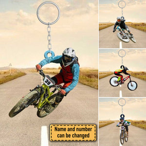 PERSONALIZED MOUNTAIN BIKING KEYCHAIN, CUSTOM NAME ACRYLIC FLAT KEYCHAIN FOR BIKER