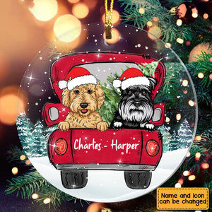 Dog Christmas Red Truck Circle Ornament