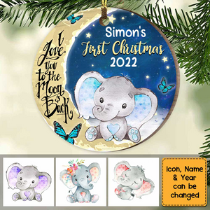 Elephant Baby Boy Girl 1st Christmas Circle Ornament