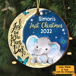 Elephant Baby Boy Girl 1st Christmas Circle Ornament