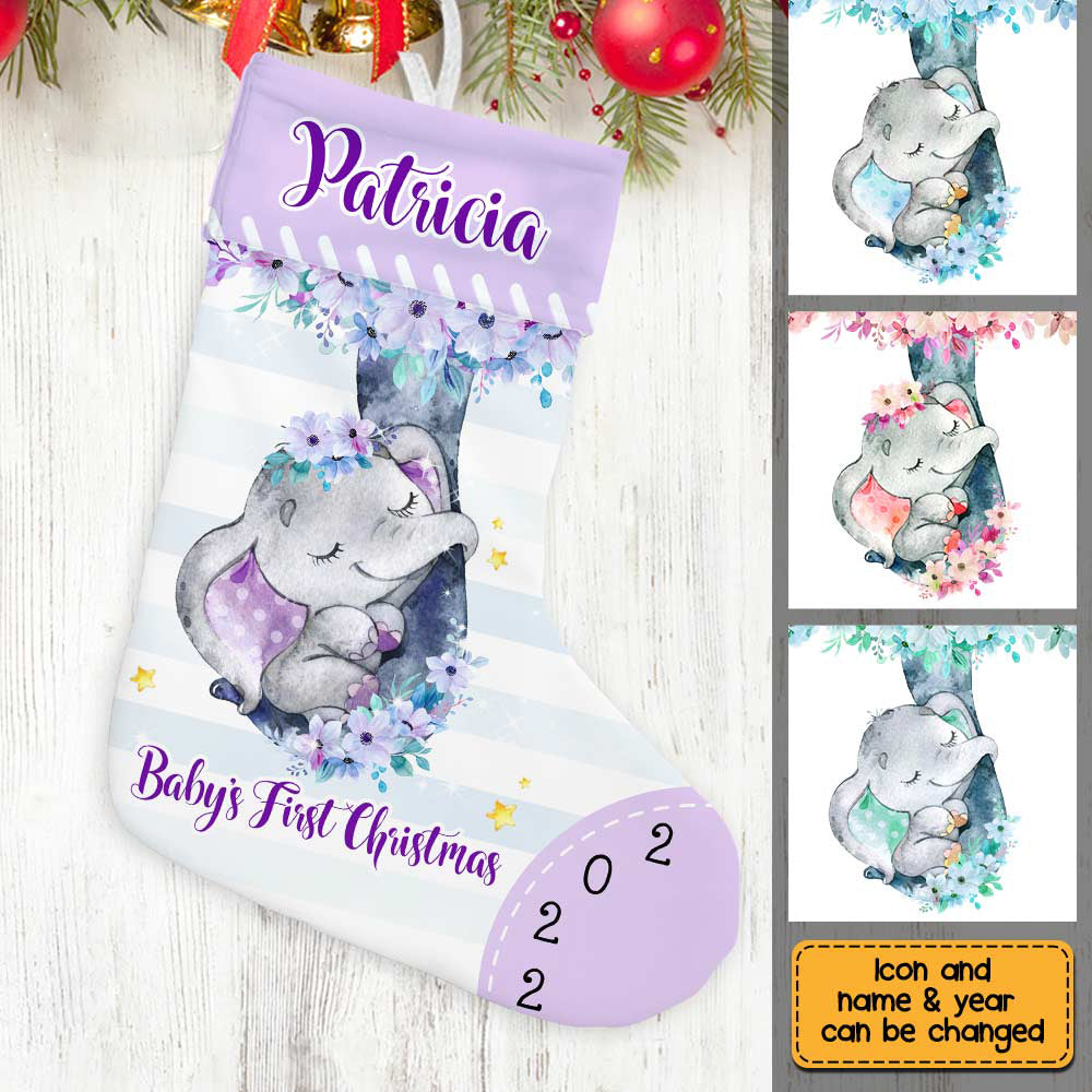 Personalized Baby First Christmas Elephant Stocking OB121 85O67