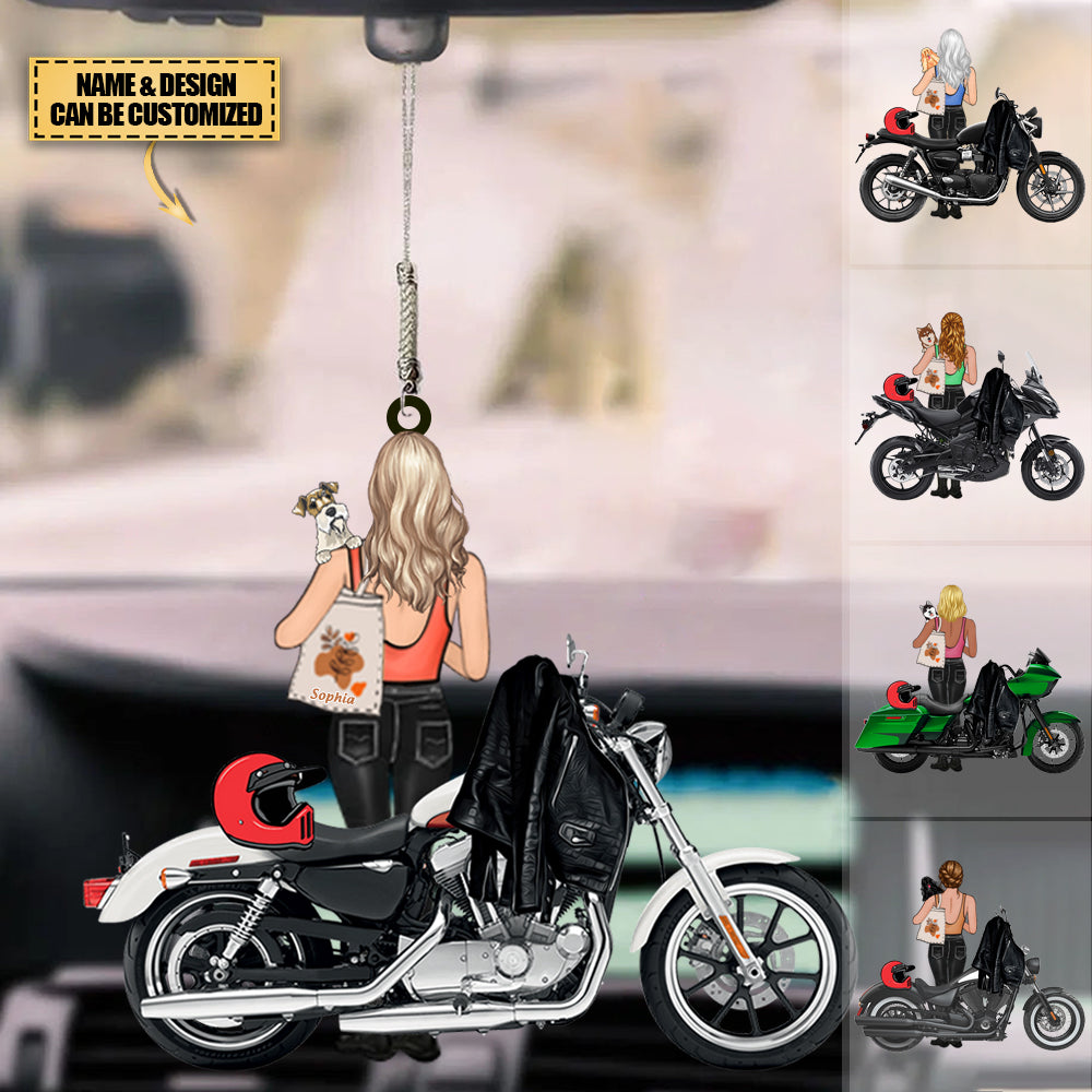 Dog And Motorcycle Riding Partners - Personalized Car Acrylic Ornament - For Motorcycle Lovers